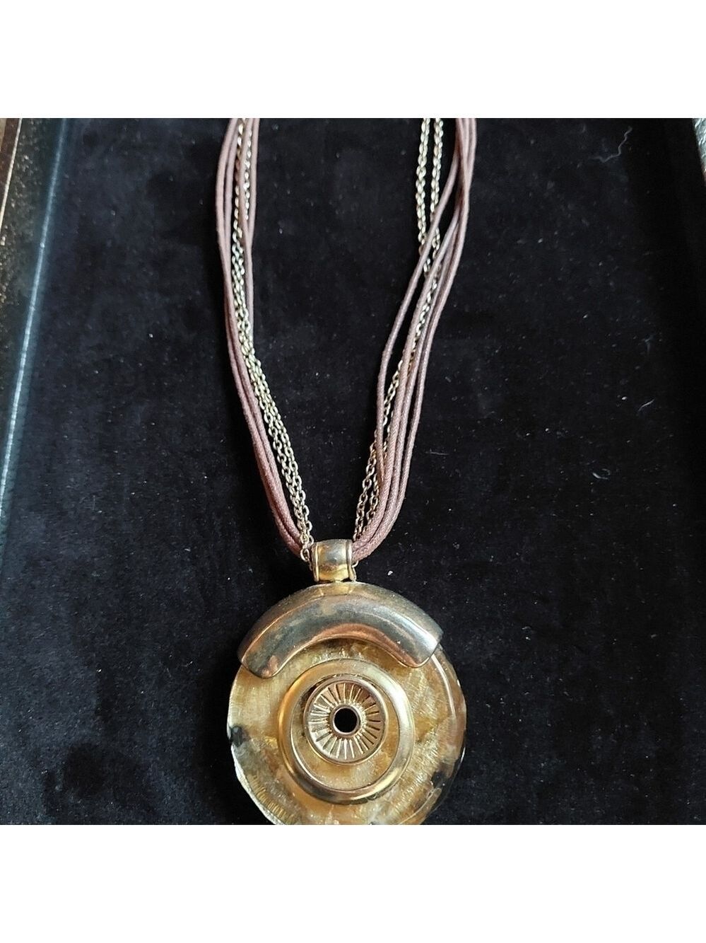 Vintage* Gold Leaf Under Glass Pendant Necklace